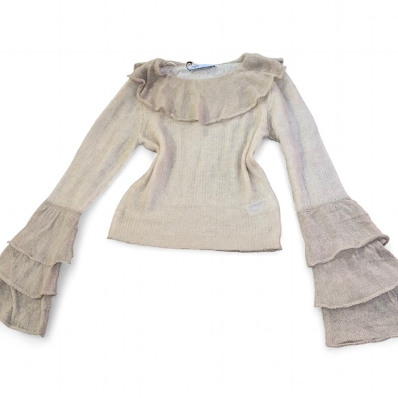 Zara Sweaters - Zara Cream  wide Neck  Sweater with Ruffled Sleeves